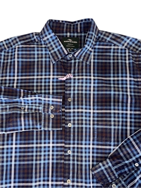 Rodd & Gunn Other - Rodd & Gunn Mens Shirt Cotton Blue Brown Plaid Long Sleeve Button Up Sz XL